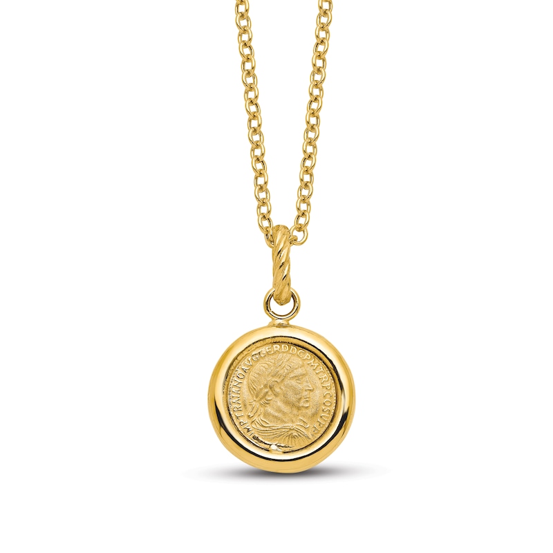 Polished Antique Coin Necklace 14K Yellow Gold 18