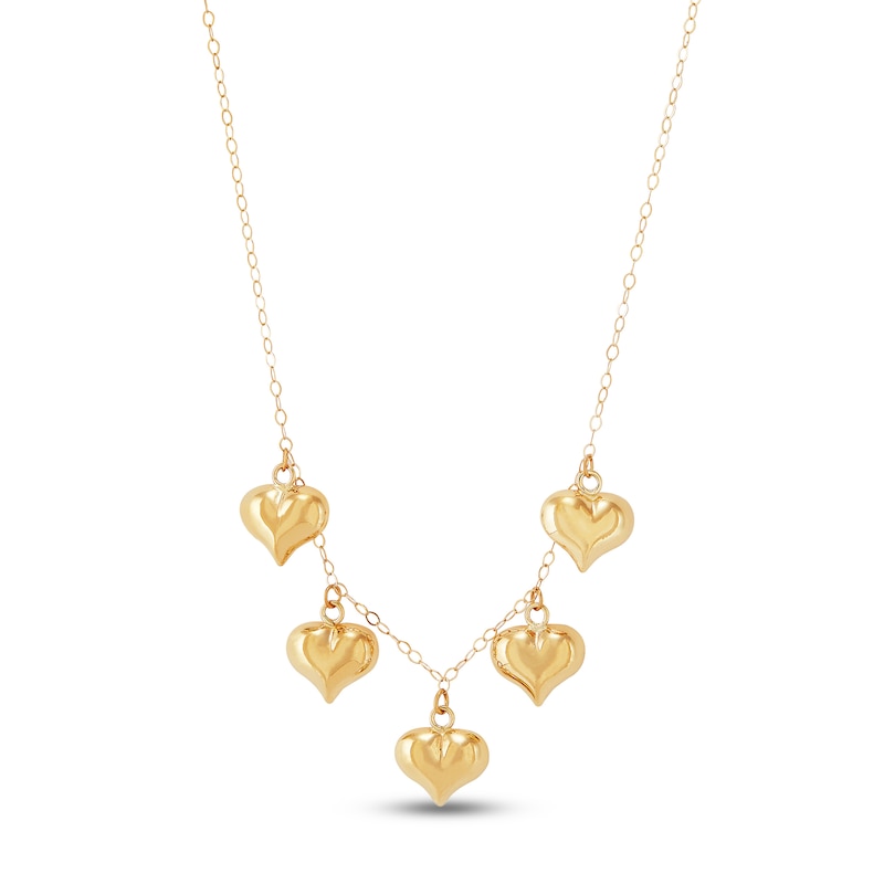 Main Image 1 of 5 Dangle Heart Necklace 10K Yellow Gold 18"