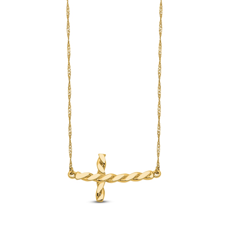 Main Image 1 of Twisted Cross Necklace 14K Yellow Gold 17"