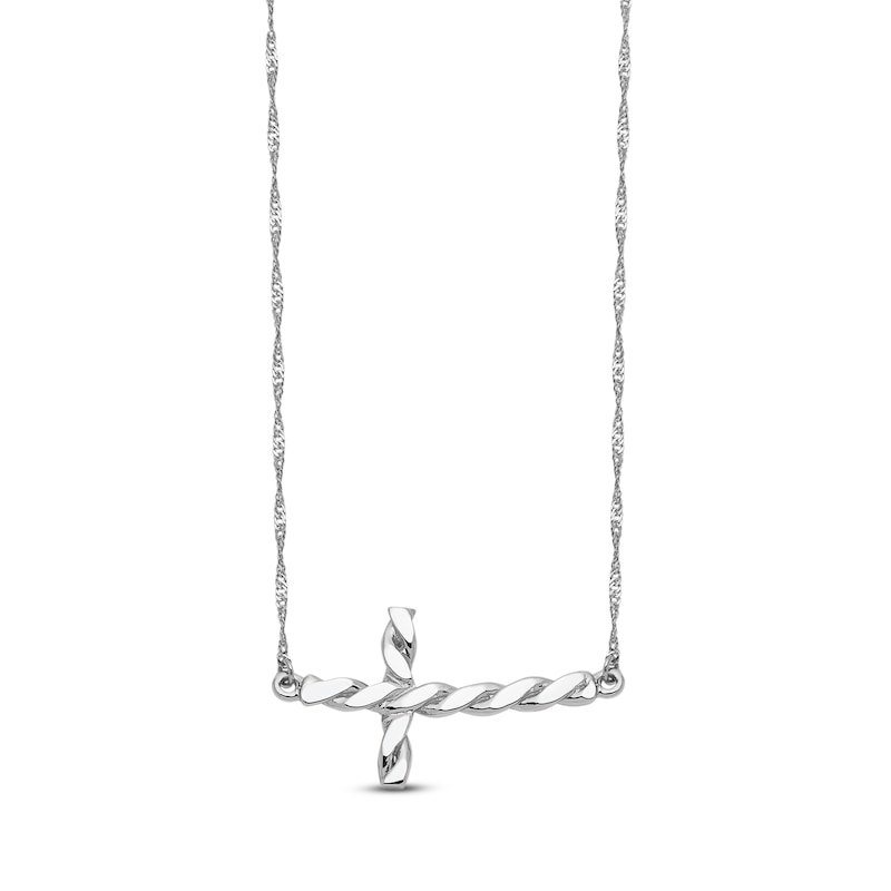 Main Image 1 of Twisted Cross Necklace 14K White Gold 17"