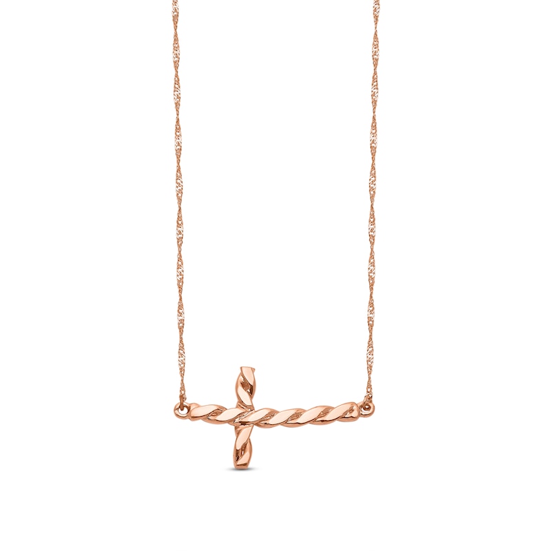 Main Image 1 of Twisted Cross Necklace 14K Rose Gold 17"