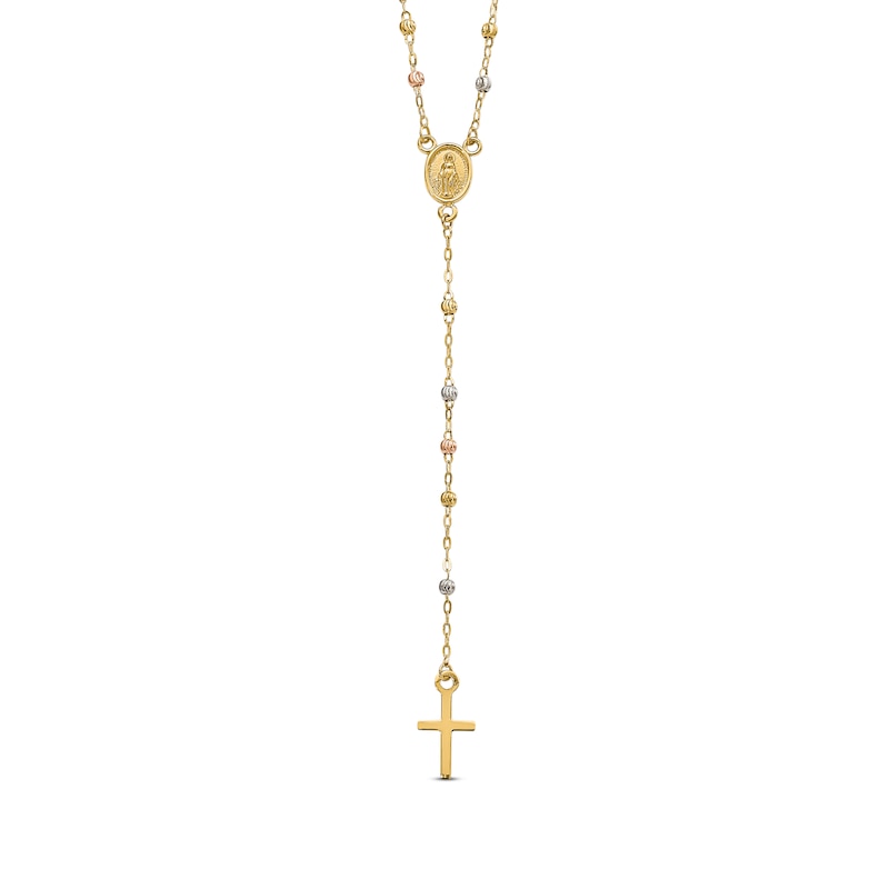 Main Image 1 of Cross Rosary Necklace 14K Tri-Tone Gold 17"