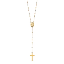 Cross Rosary Necklace 14K Tri-Tone Gold 17"
