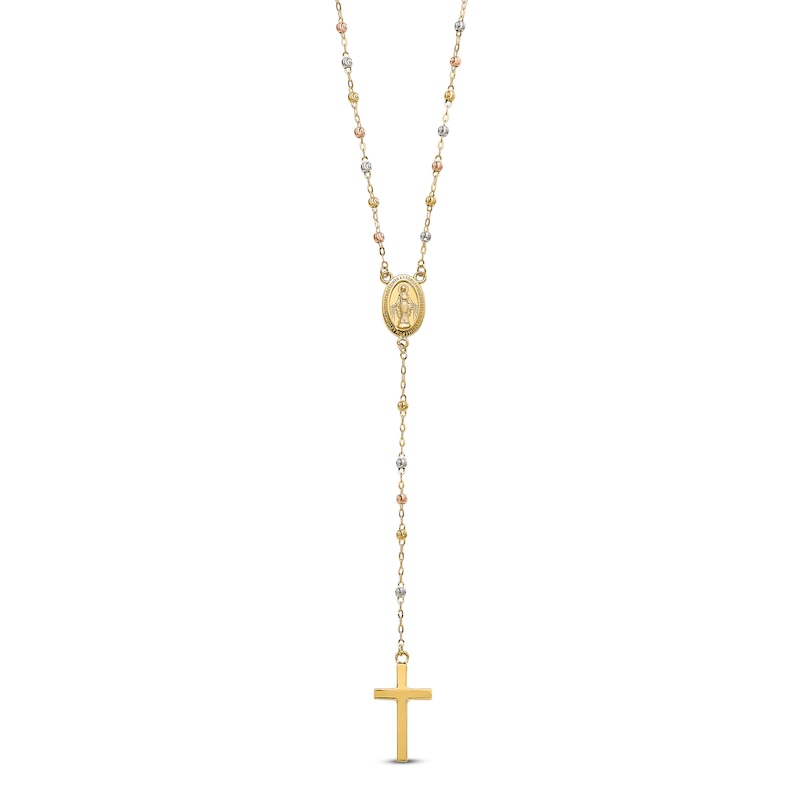 Cross Rosary Necklace 14K Tri-Tone Gold 17"