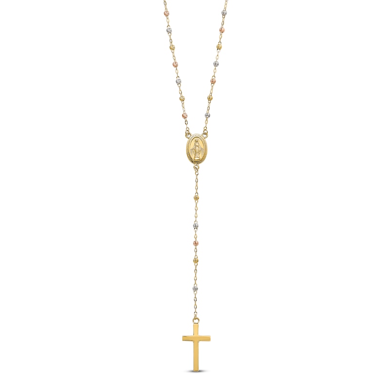 Main Image 1 of Cross Rosary Necklace 14K Tri-Tone Gold 17"