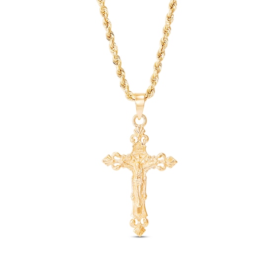 Men's Crucifix Rope Chain 10K Yellow Gold 22"