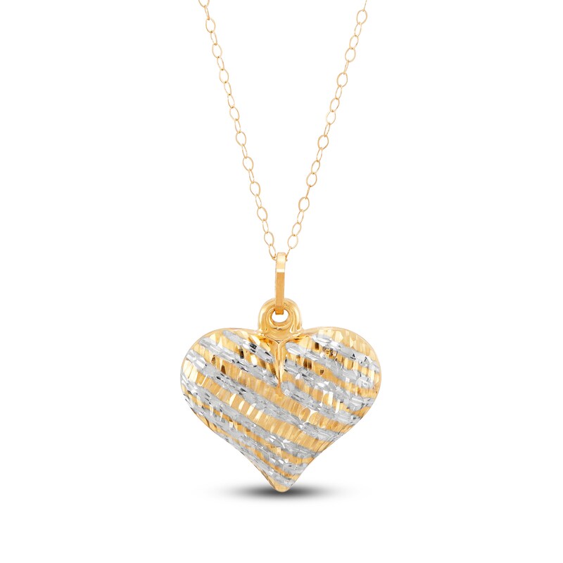 Puffy Heart Cable Chain Necklace 10K Yellow Gold 18"