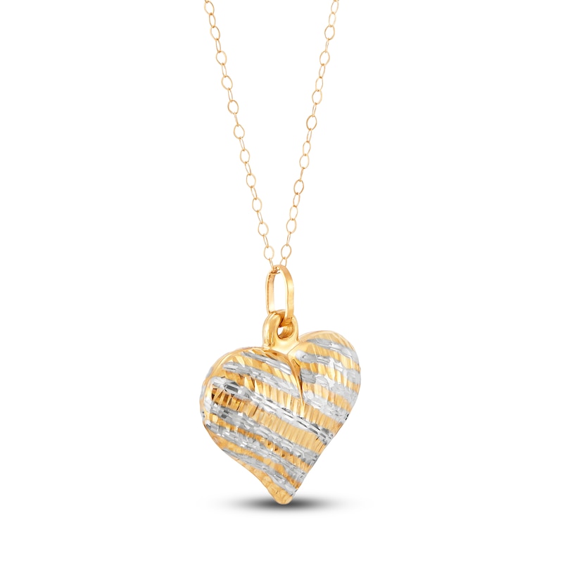 Main Image 2 of Puffy Heart Cable Chain Necklace 10K Yellow Gold 18"