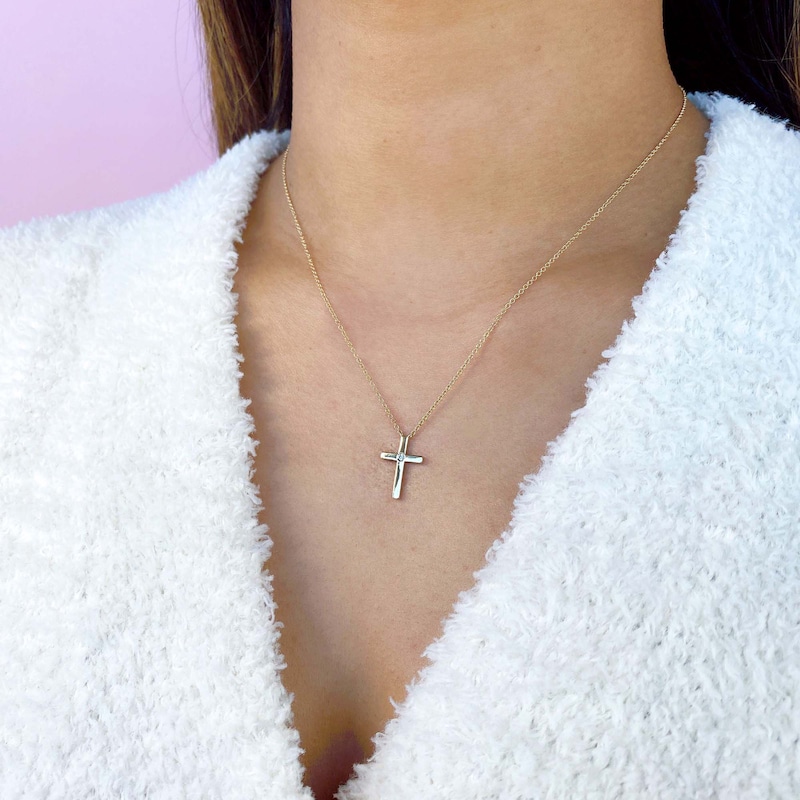 Main Image 4 of Shy Creation Cross Necklace Diamond Accents 14K Yellow Gold SC55021364