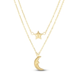 Graduated Star & Moon Necklace 14K Yellow Gold 18"