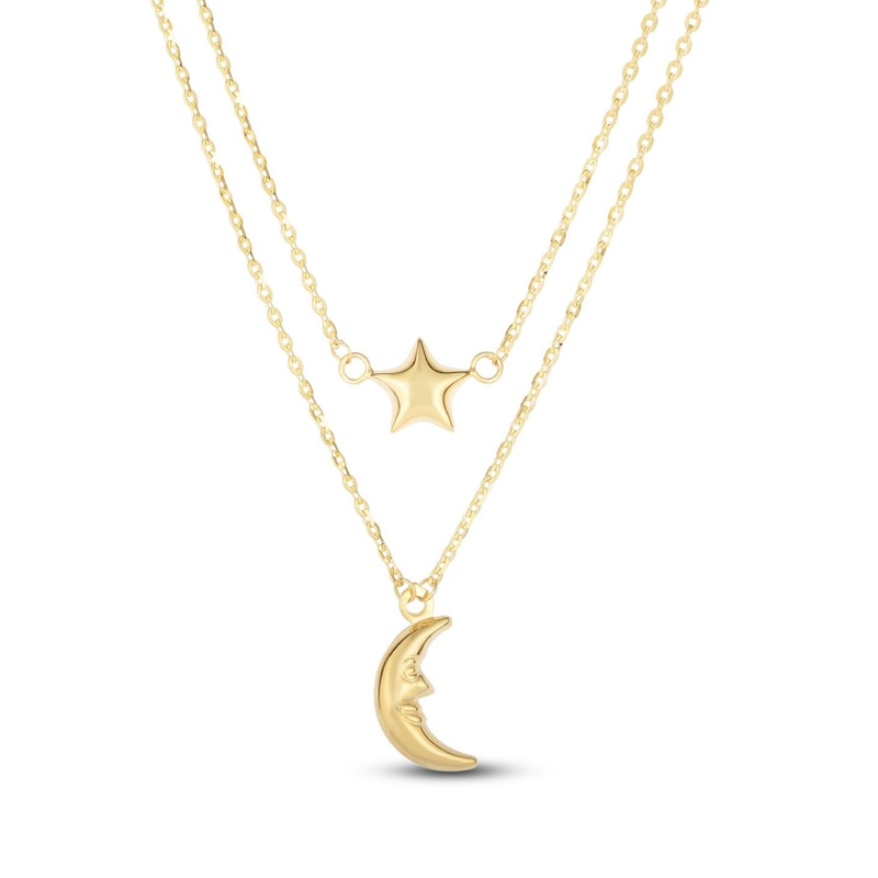 Main Image 1 of Graduated Star & Moon Necklace 14K Yellow Gold 18"