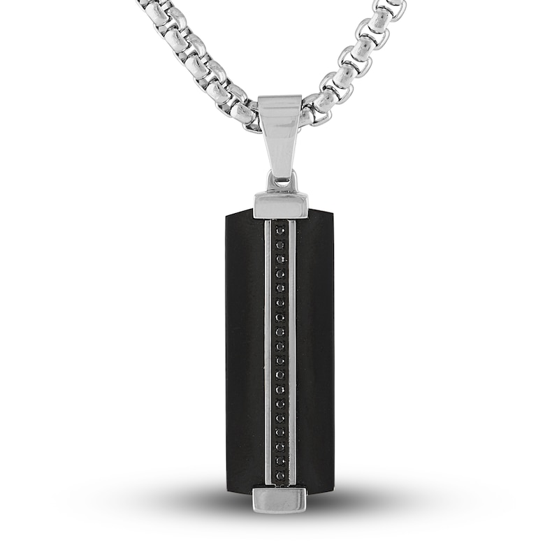 Black Diamond Necklace 1/10 ct tw Black Ion-Plated Stainless Steel