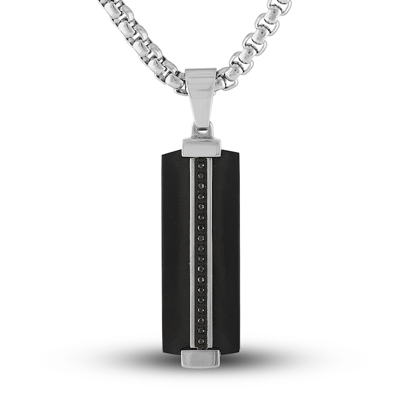 Main Image 1 of Black Diamond Necklace 1/10 ct tw Black Ion-Plated Stainless Steel 22"