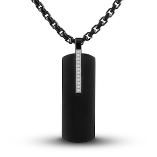 Men's Black Diamond Necklace 1/20 ct tw Black Ion-Plated Stainless ...