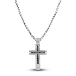 Black Diamond Cross Necklace 1/4 ct tw Stainless Steel 22"