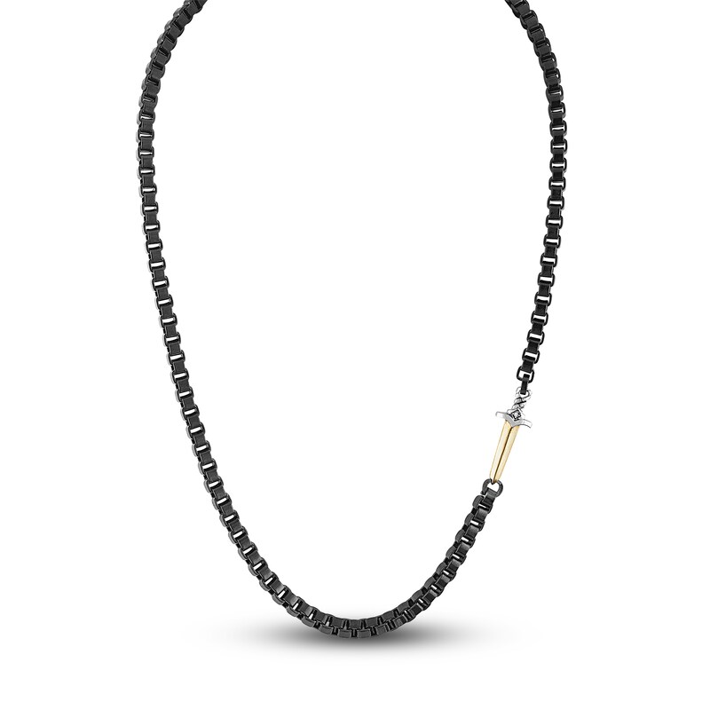 Main Image 1 of Dagger Necklace Diamond Accent Black/Gold Ion-Plated Stainless Steel 22"