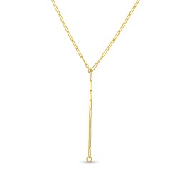 Hollow Paperclip Y Necklace 14K Yellow Gold 24&quot; 3.9mm