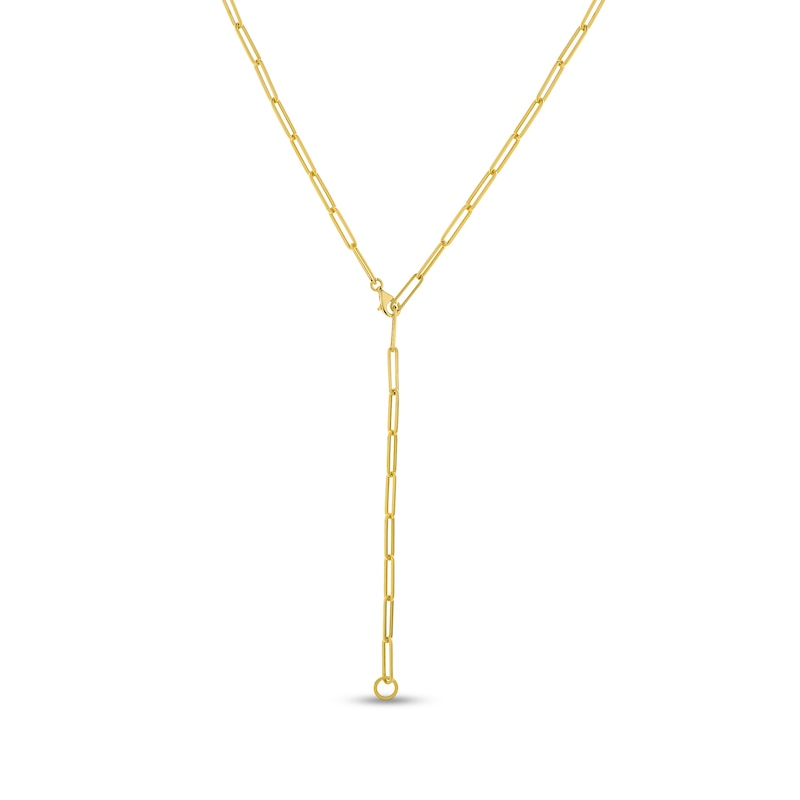 Hollow Paperclip Y Necklace 14K Yellow Gold 24"