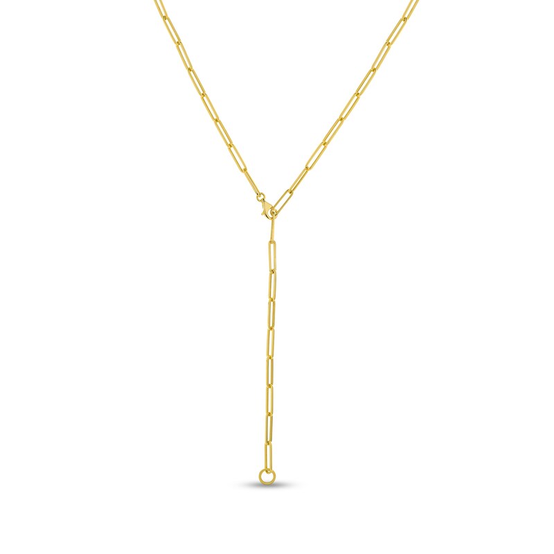 Hollow Paperclip Y Necklace 14K Yellow Gold 24"