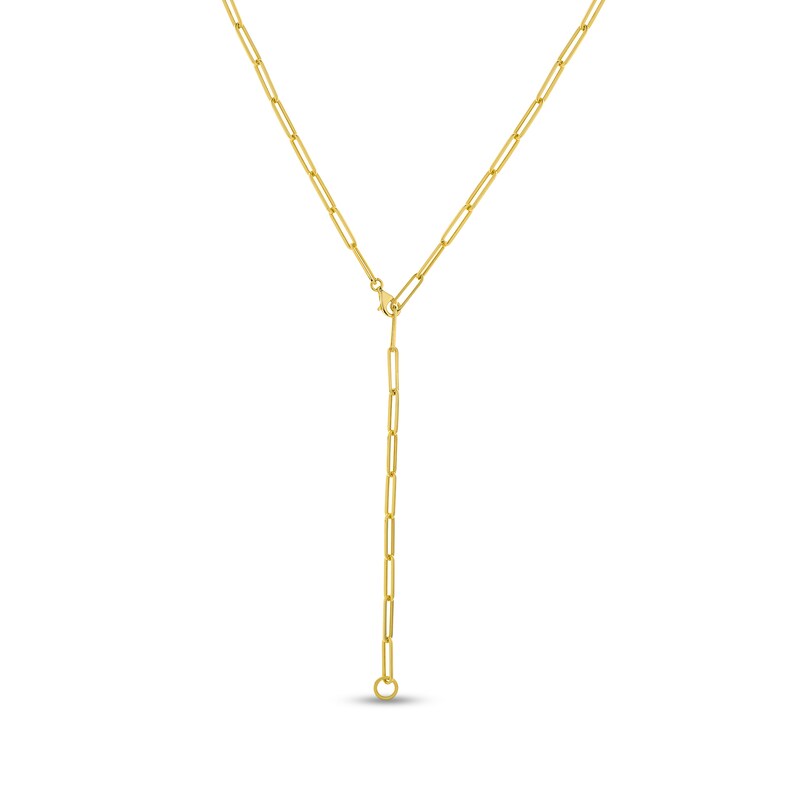 Hollow Paperclip Y Necklace 14K Yellow Gold 24" 3.95mm