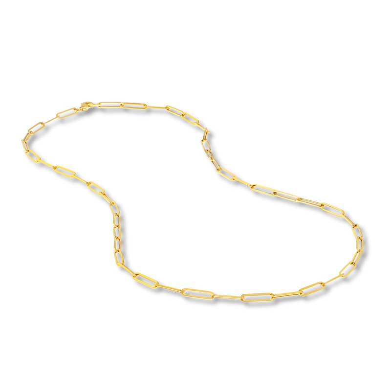 Hollow Paperclip Y Necklace 14K Yellow Gold 24"