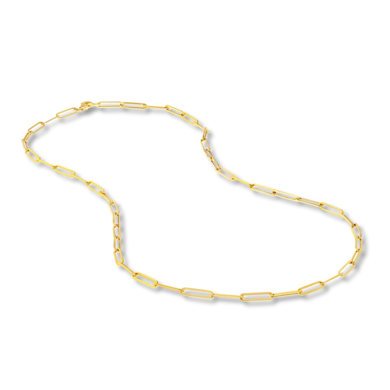 Hollow Paperclip Y Necklace 14K Yellow Gold 24" 3.95mm