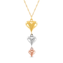 Triple Heart Drop Necklace 10K Tri-Tone Gold 18"