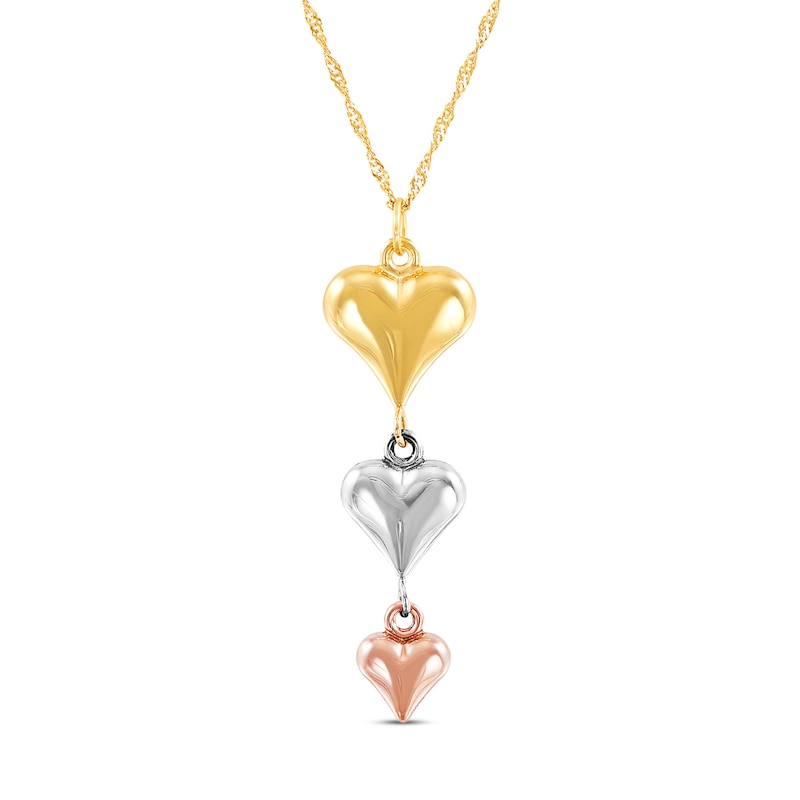 Main Image 1 of Triple Heart Drop Necklace 10K Tri-Tone Gold 18"