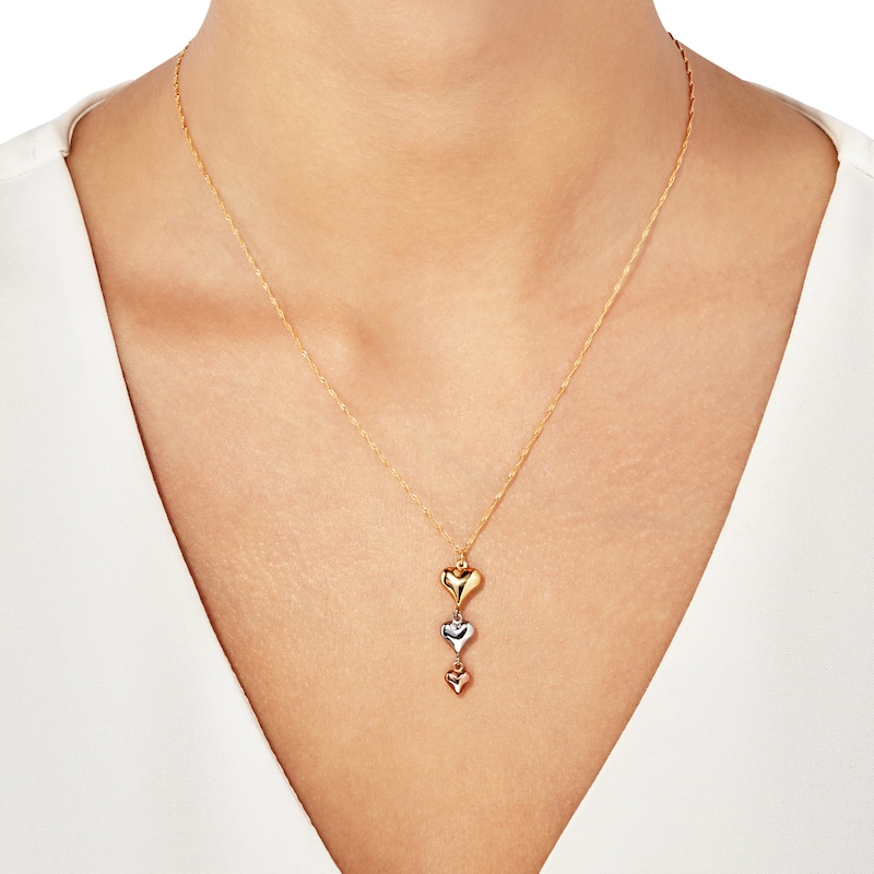 Main Image 2 of Triple Heart Drop Necklace 10K Tri-Tone Gold 18"