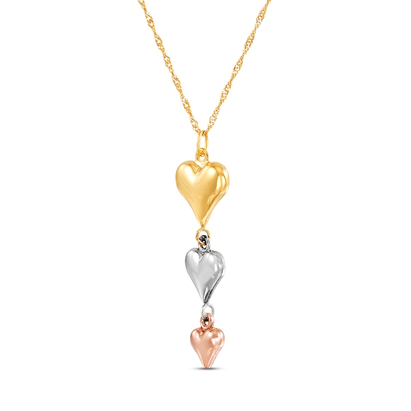 Main Image 3 of Triple Heart Drop Necklace 10K Tri-Tone Gold 18"