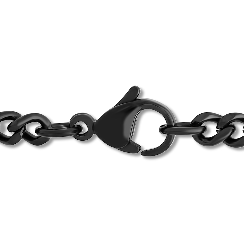 Main Image 3 of Black Diamond Cross Necklace 1/6 ct tw Round Black Stainless Steel 24"