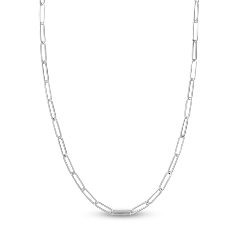 Hollow Paper Clip Chain Necklace 14K White Gold 18" 5mm