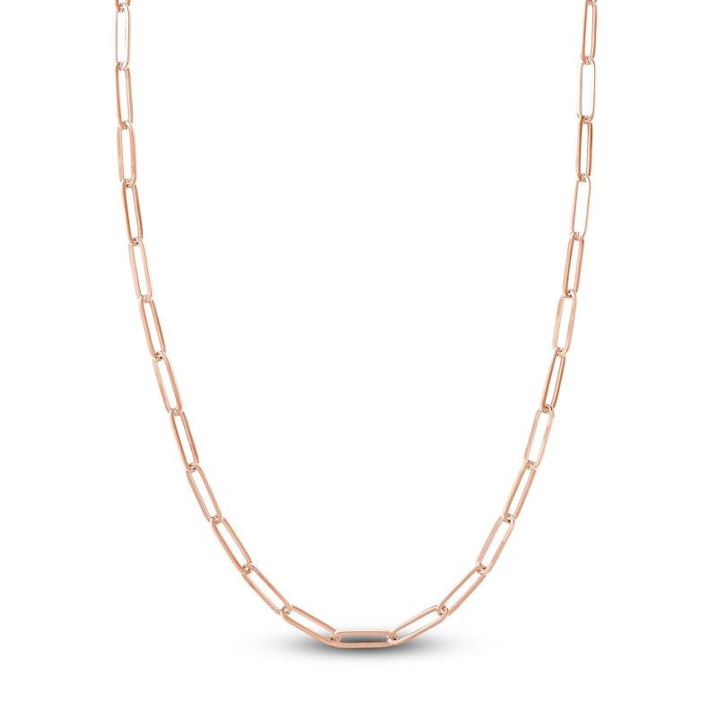 Hollow Paper Clip Chain Necklace 14K Rose Gold 20" 5mm