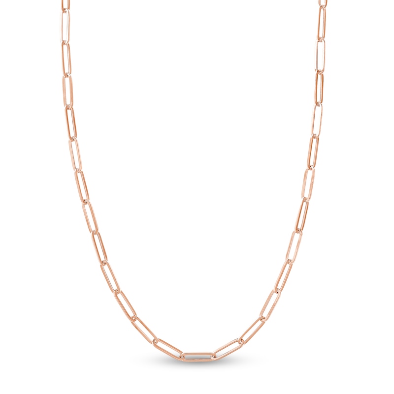 Hollow Paper Clip Chain Necklace 14K Rose Gold 24" 5mm