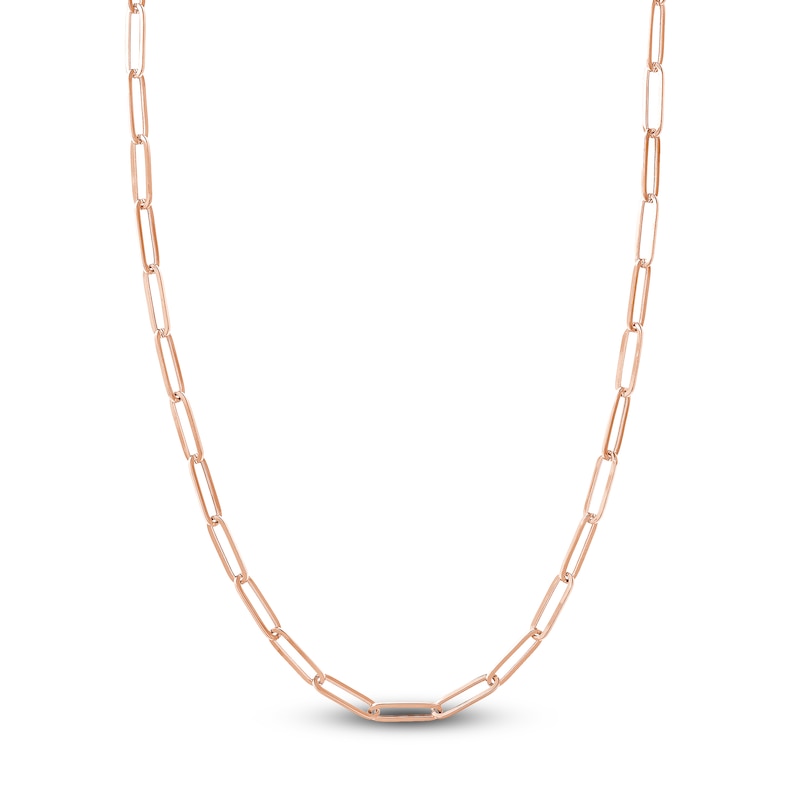 Hollow Paper Clip Chain Necklace 14K Rose Gold 24" 5mm