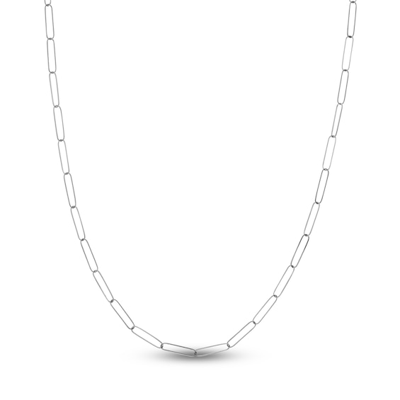Solid Paperclip Chain Necklace 14K White Gold 30" 3.4mm