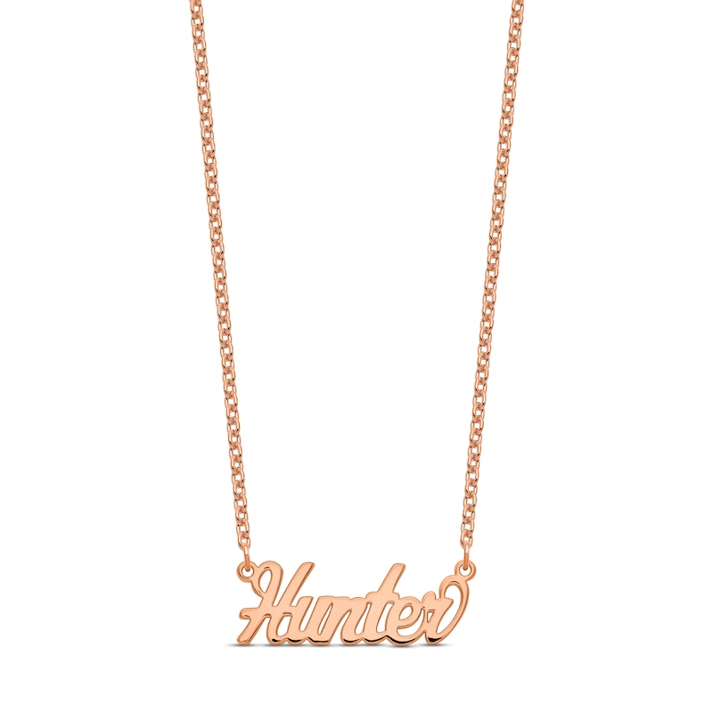 Main Image 1 of Polished Script Name Plate Necklace Sterling Silver/14K Rose Gold-Plated 18"