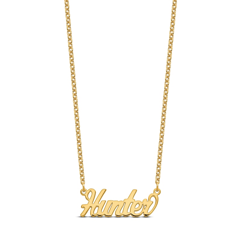 Main Image 1 of Polished Script Name Plate Necklace Sterling Silver/14K Yellow Gold-Plated 18"