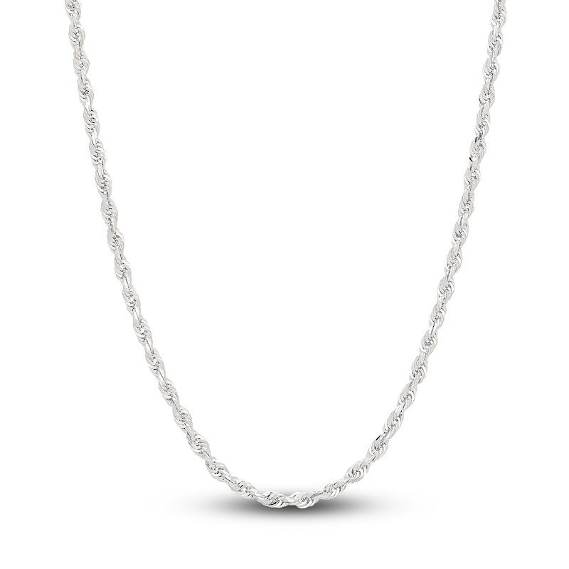 Solid Glitter Rope Necklace 14K White Gold 24" 3mm