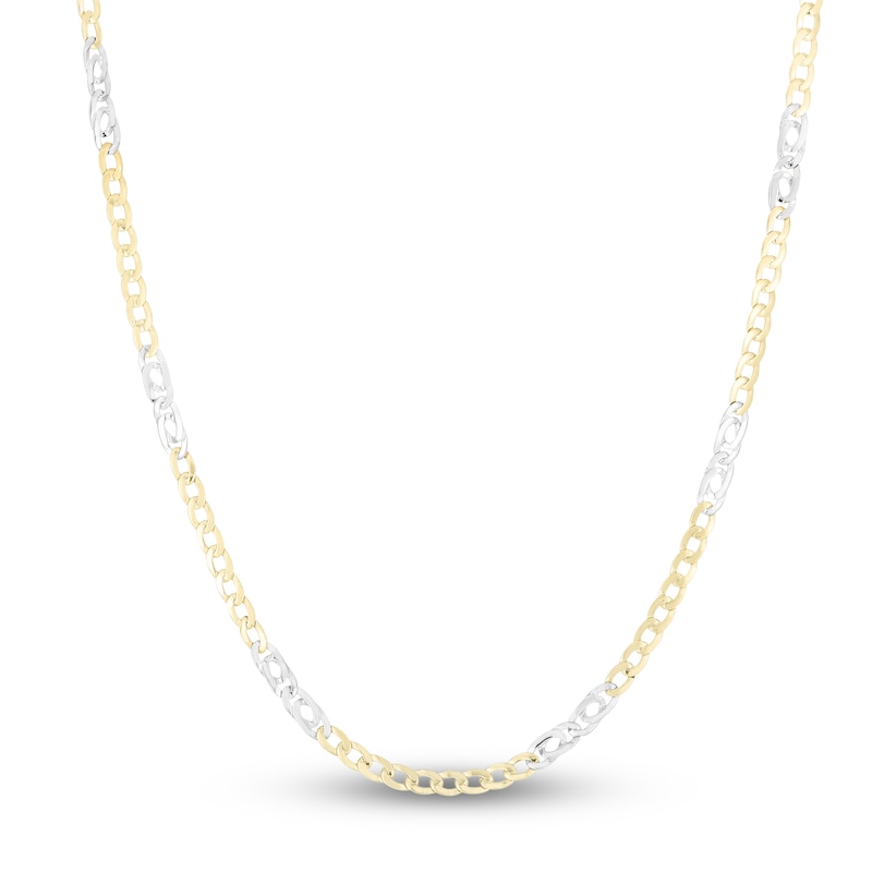 Main Image 1 of Semi-Solid Curb Link Chain Necklace 14K Two-Tone Gold 24" 3.3mm
