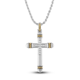 1933 by Esquire Men's Diamond Cross Necklace 1/10 ct tw Round 14K Yellow Gold Plated/Sterling Silver 22"