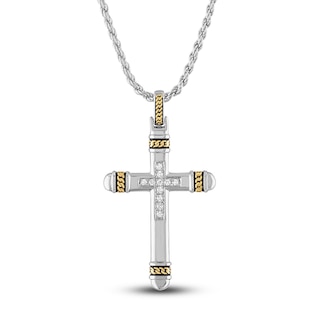 1933 by Esquire Men's Diamond Cross Necklace 1/10 ct tw Round 14K Yellow Gold Plated/Sterling Silver 22"