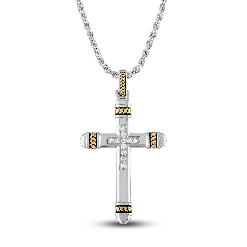 Main Image 1 of 1933 by Esquire Men's Diamond Cross Necklace 1/10 ct tw Round 14K Yellow Gold Plated/Sterling Silver 22"