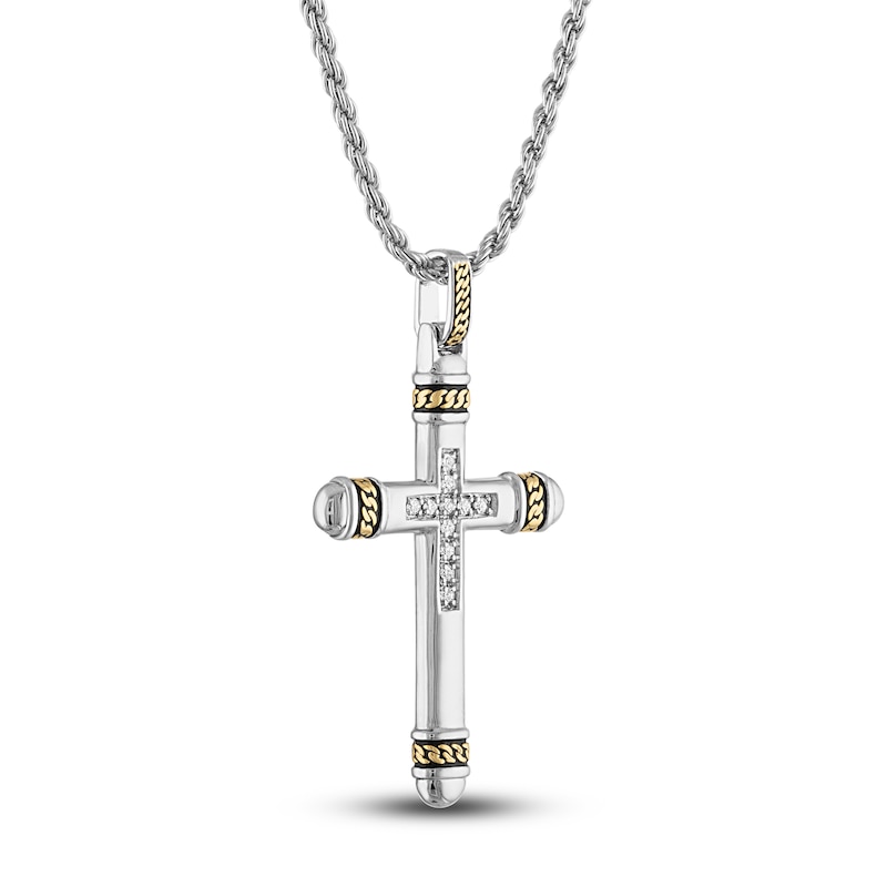 Main Image 2 of 1933 by Esquire Men's Diamond Cross Necklace 1/10 ct tw Round 14K Yellow Gold Plated/Sterling Silver 22"