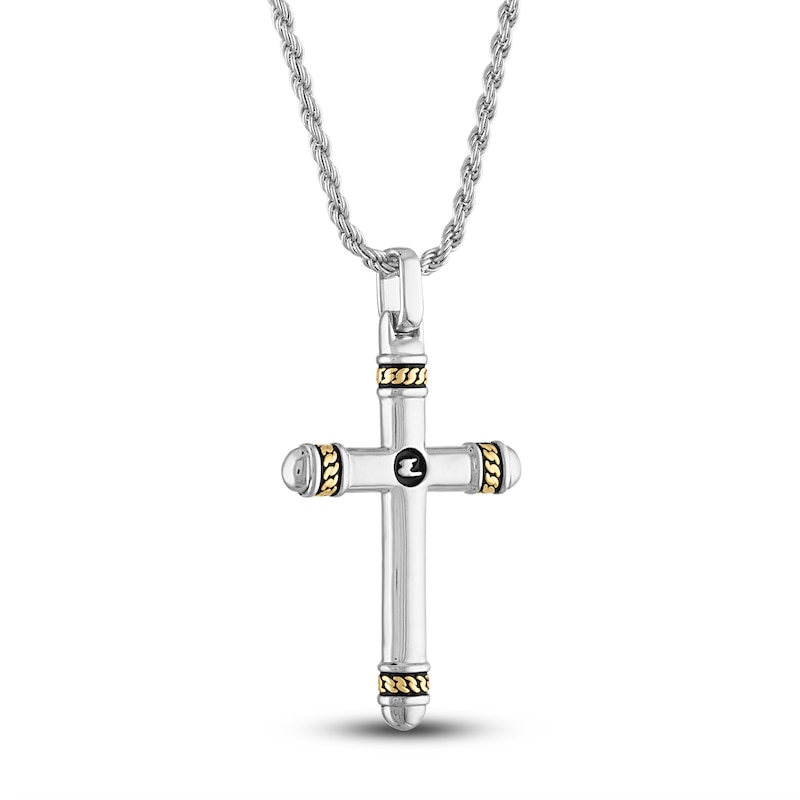 Main Image 3 of 1933 by Esquire Men's Diamond Cross Necklace 1/10 ct tw Round 14K Yellow Gold Plated/Sterling Silver 22"