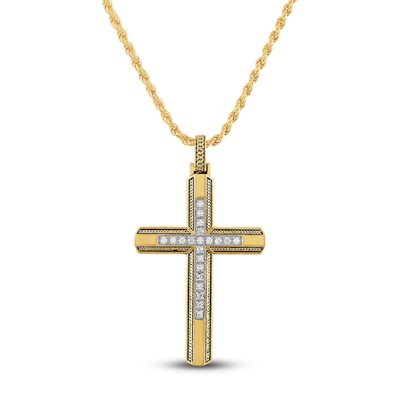 Main Image 1 of 1933 by Esquire Men's Diamond Cross Necklace 1/5 ct tw Round 14K Yellow Gold-Plated Sterling Silver 22"