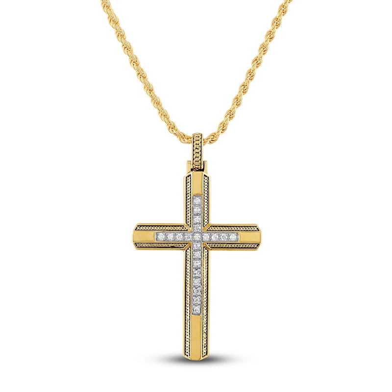 1933 by Esquire Men's Diamond Cross Necklace 1/5 ct tw Round 14K Yellow ...