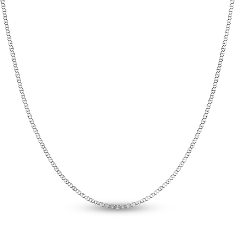 Main Image 1 of Flat Solid Mariner Chain Necklace 14K White Gold 20" 2.2mm