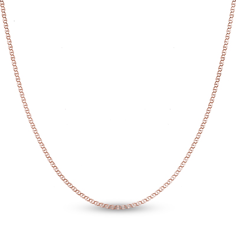 Flat Solid Mariner Chain Necklace 14K Rose Gold 16" 2.2mm