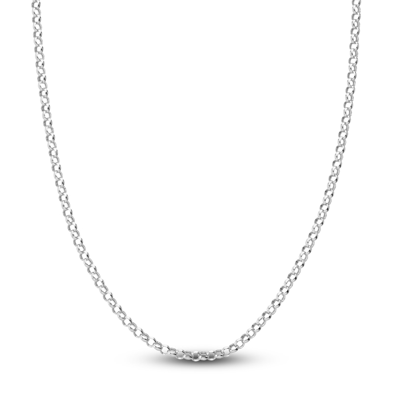 Hollow Rolo Chain Necklace 14K White Gold 24" 3.8mm